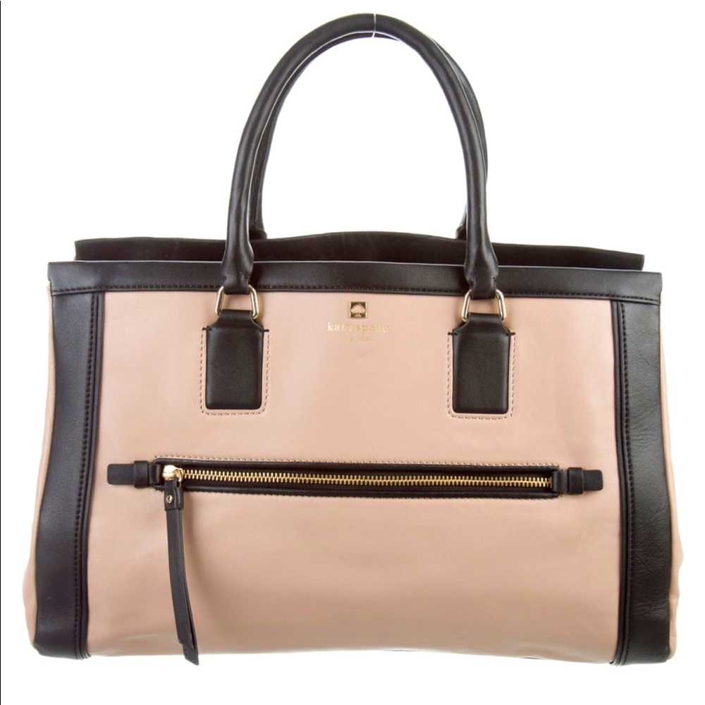 Large Nude and Black Kate Spade Leather Bag